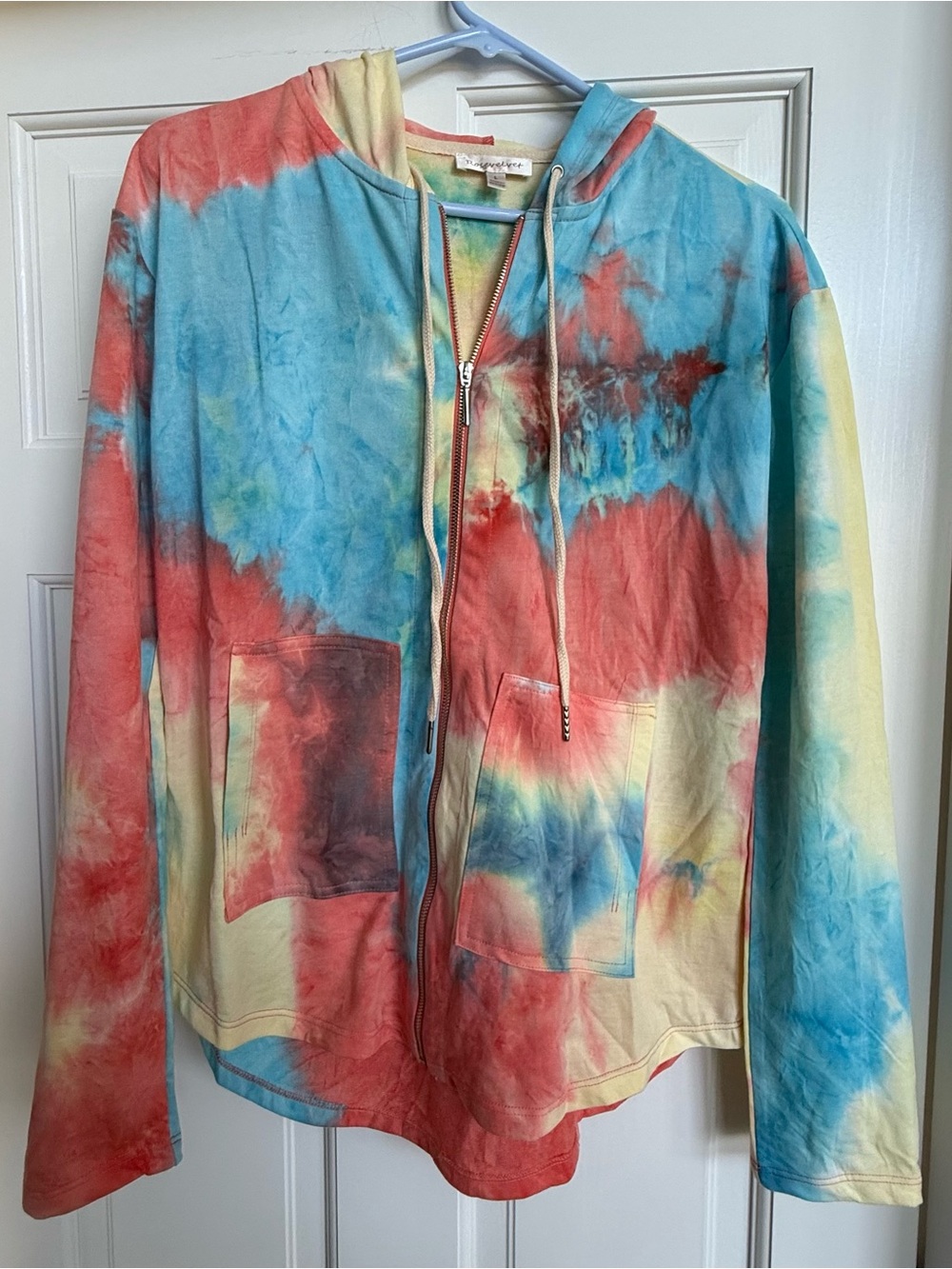 Velvet Tie-Dye Zip Hoodie - Blue, Red & Yellow